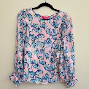 NEW!! Lilly Pulitzer, Floral Pink and Blue Women's Top, size S
